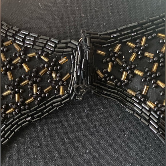 Vintage Black / Gold Beaded 100% SILK Evening Dress - Picture 13 of 14